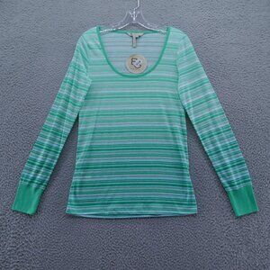 BCBG Womens Scoop‎ Neck Long Sleeve Tee Shirt Large Green Stripe Lightweight NEW